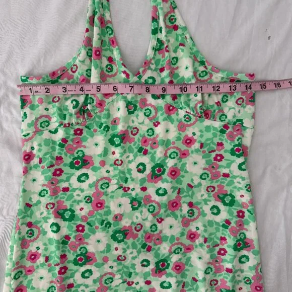 Womens Y2K Floral Fairy Halter Mini Babydoll Dress Green Coquette Preppy M - Picture 5 of 6